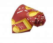 Kravata červená s potiskem žluté noty