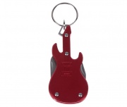 Přívěsek na klíče ve tvaru kytary nožík a otvírák červená barva