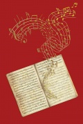 Přání bez textu s motivem houslový part a zlatou obálkou