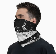 Černý tunel na krk s potiskem notová osnova a houslový klíč