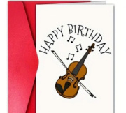 Přání bez textu Happy Birthday s motivem houslí