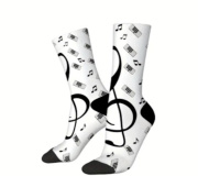 Bílé ponožky s potiskem houslový klíč a klaviatura