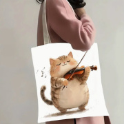 Režná taška s potiskem kočky houslistky