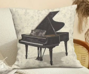 Elegantní černobílý povlak na polštář s potiskem klavíru