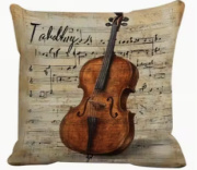 Retro povlak na polštář s motivem houslí