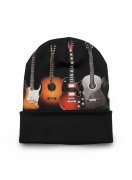 Černá čepice s motivem kytar