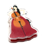 Klip na úchyt not na stojanu - violončelistka v červených šatech