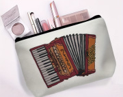 Bílá kosmetická taška s potiskem akordeonu