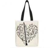 Bílá plátěná taška s černými uchy s potiskem klarinetu